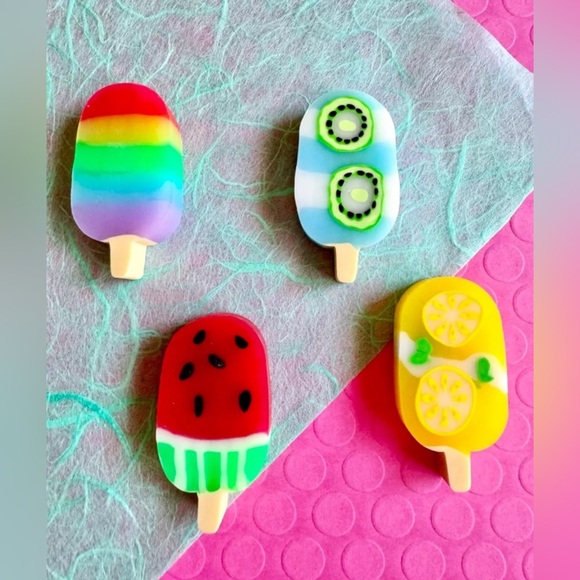 New Spring Summer Fun Lemon Watermelon Kiwi Fruit Popsicle Erasers Set of 4 - Picture 4 of 5